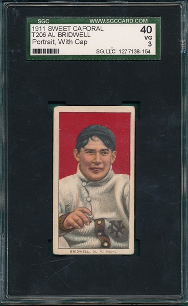 1909-1911 T206 Bridwell, Portrait W/Cap, Sweet Caporal Cigarettes SGC 40 