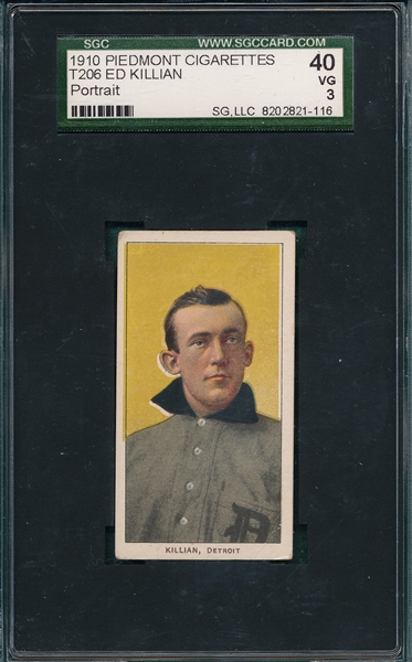 1909-1911 T206 Killian, Portrait, Piedmont Cigarettes SGC 40 