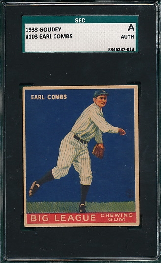 1933 Goudey #103 Earl Combs SGC Authentic