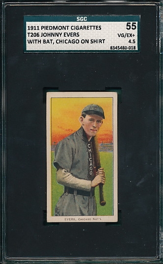 1909-1911 T206 Evers, Chicago on Shirt, Piedmont Cigarettes SGC 55