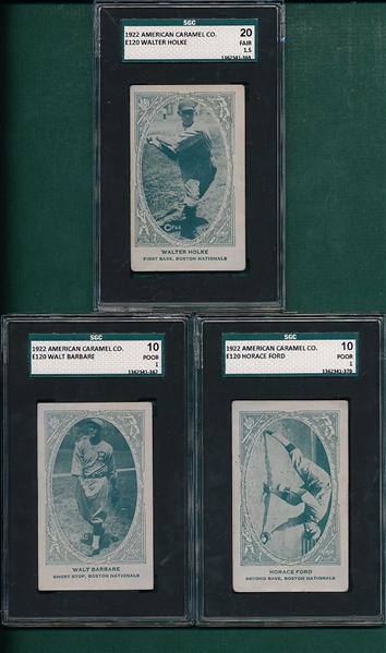 1922 E120 Barbare, Ford & Holke, Plus Album, American Caramel Co., Lot of (4) SGC