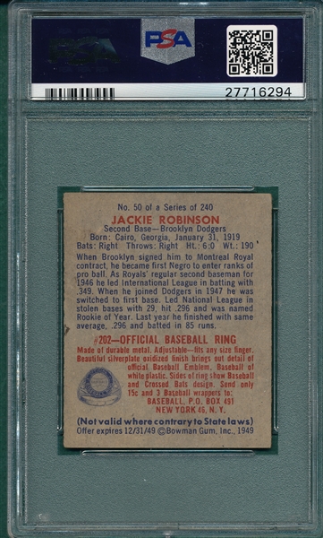 1949 Bowman #50 Jackie Robinson PSA 4