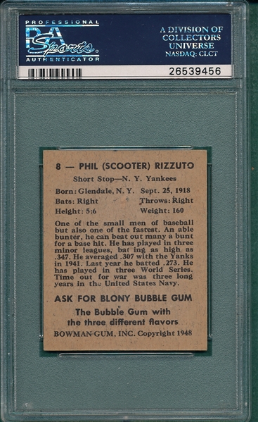 1948 Bowman #8 Phil Rizzuto PSA 7 *SP*