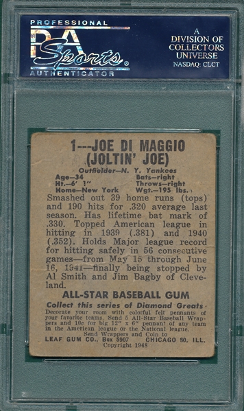 1948-49 Leaf #1 Joe DiMaggio PSA 1.5