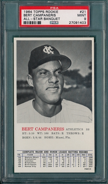 1964 Topps Rookie All-Star Banquet #21 Bert Campaneris PSA 9 *MINT*