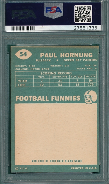 1960 Topps FB #54 Paul Hornung PSA 8