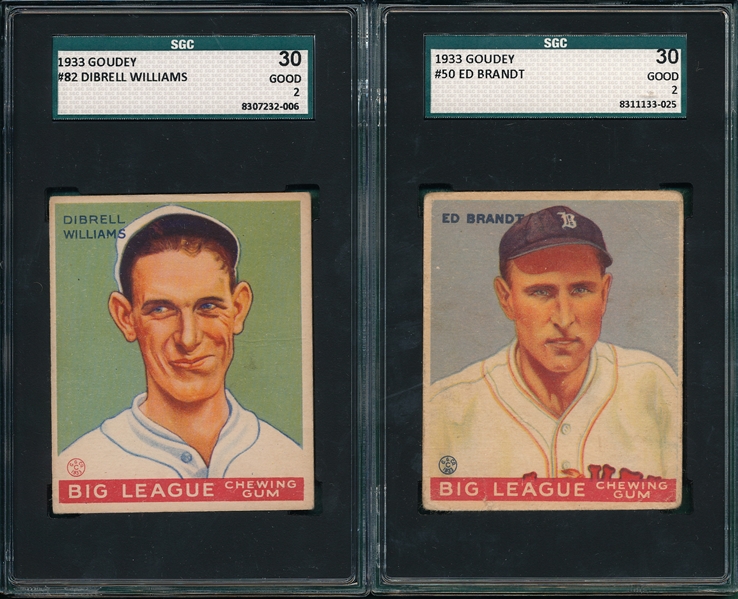 1933 Goudey #50 Brandt & #82 Williams, Lot of (2), SGC