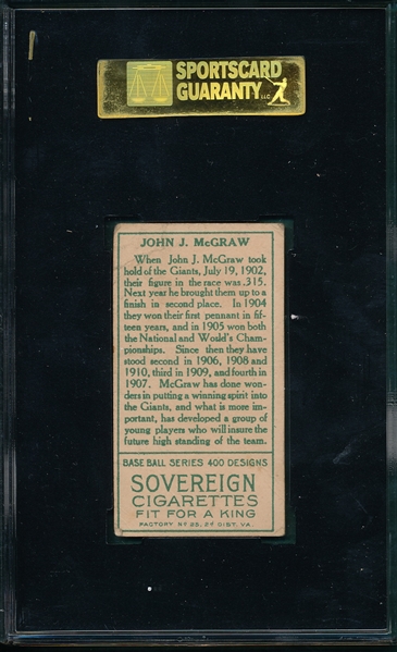 1911 T205 McGraw Sovereign Cigarettes SGC 20