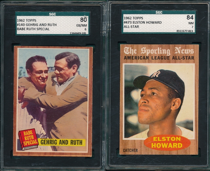 1962 Topps #140 Ruth/Gehrig SGC 80 & #473 Howard, AS, SGC 84, Lot of (2)