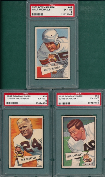 1952 Bowman FB Small Lot of (3) Browns W/ #62 Michaels PSA 6