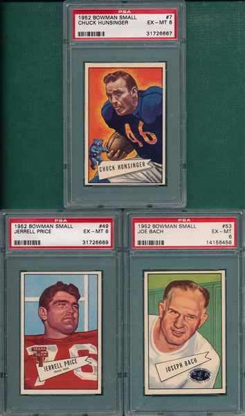 1952 Bowman FB Small #7, #49 & #53, Lot of (3), PSA 6