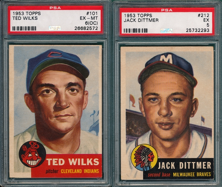 1953 Topps #101 Wilks & #212 Dittmer, Lot of (2) PSA