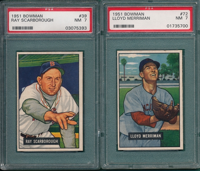 1951 Bowman #39 Scarborough & #72 Merriman, Lot of (2) PSA 7