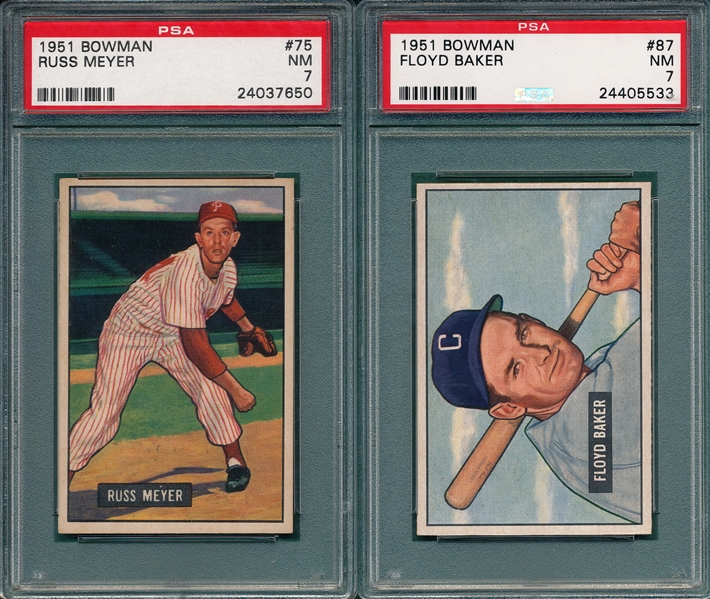 1951 Bowman #75 Meyer & #87 Baker, Lot of (2) PSA 7