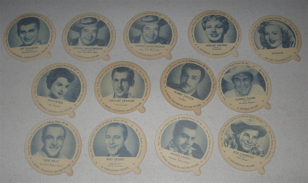 1940s-1950s Dixie Lids Movie Stars Lot of (14) W/ Roy Rogers PSA 6