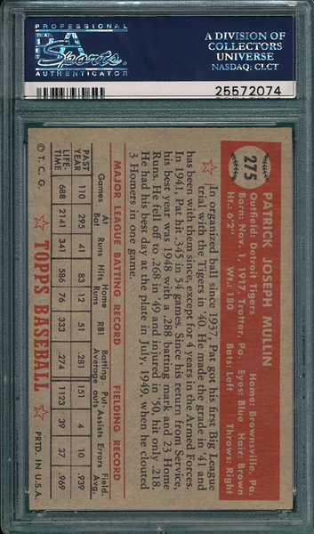 1952 Topps #275 Pat Mullin PSA 6