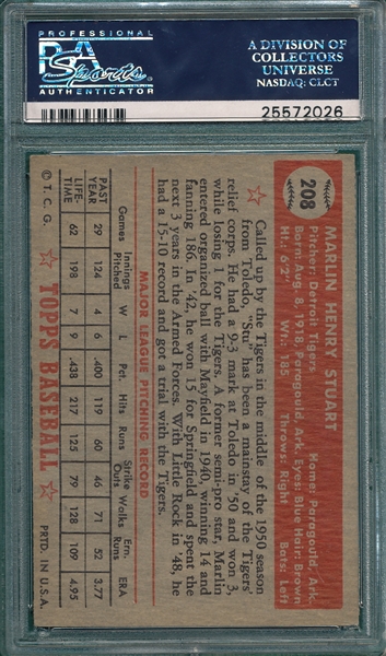 1952 Topps #208 Marlin Stuart PSA 6.5