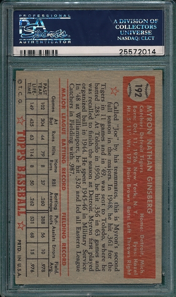 1952 Topps #192 Myron Ginsberg PSA 5.5