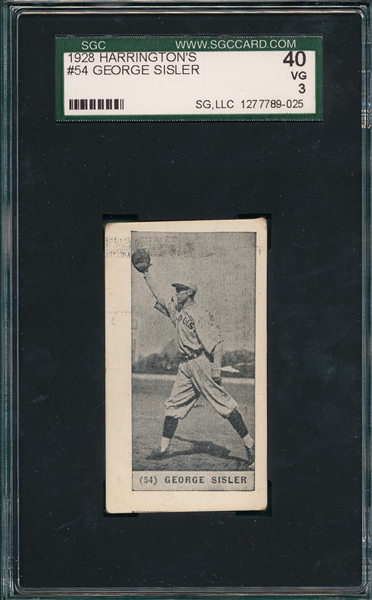 1928 Harrington's #54 George Sisler SGC 40