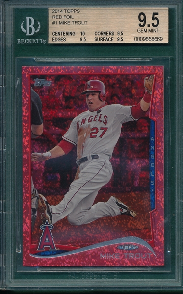 2014 Topps Red Foil, #1 Mike Trout BVG 9.5