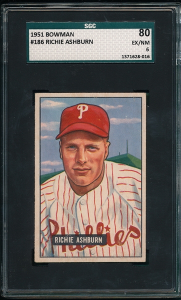 1951 Bowman #186 Richie Ashburn SGC 80