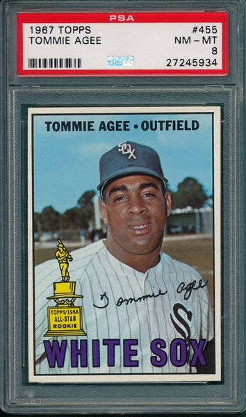 1967 Topps #455 Tommie Agee PSA 8