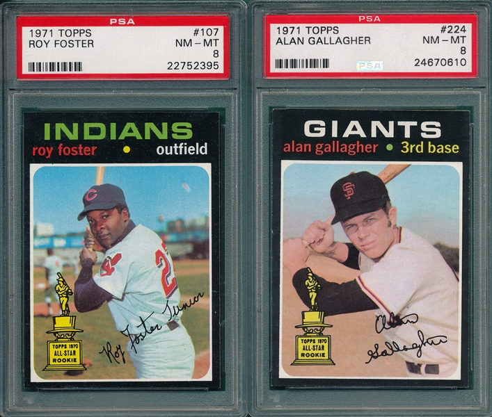1971 Topps #107 Foster & #224 Gallagher, Lot of (2) PSA 8