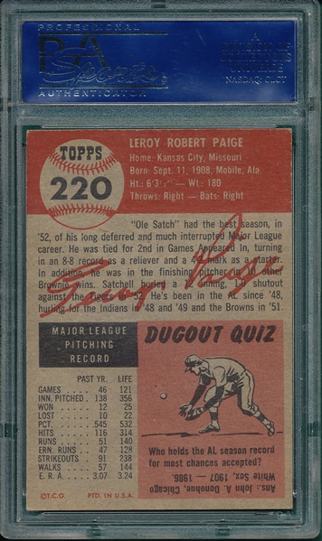 1953 Topps #220 Satchell Paige PSA 6 