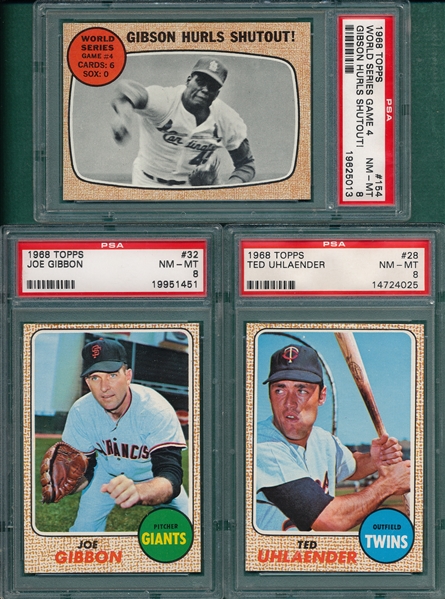 1968 Topps Lot of (7) W/ #154 WS Game 4, W/ Gibson PSA 8