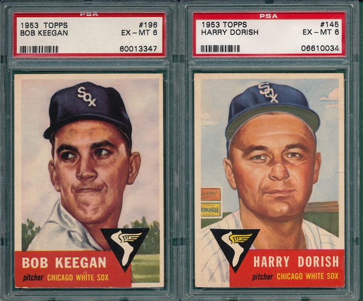 1953 Topps #145 Dorish & #196 Keegan, Lot of (2), White Sox, PSA 6