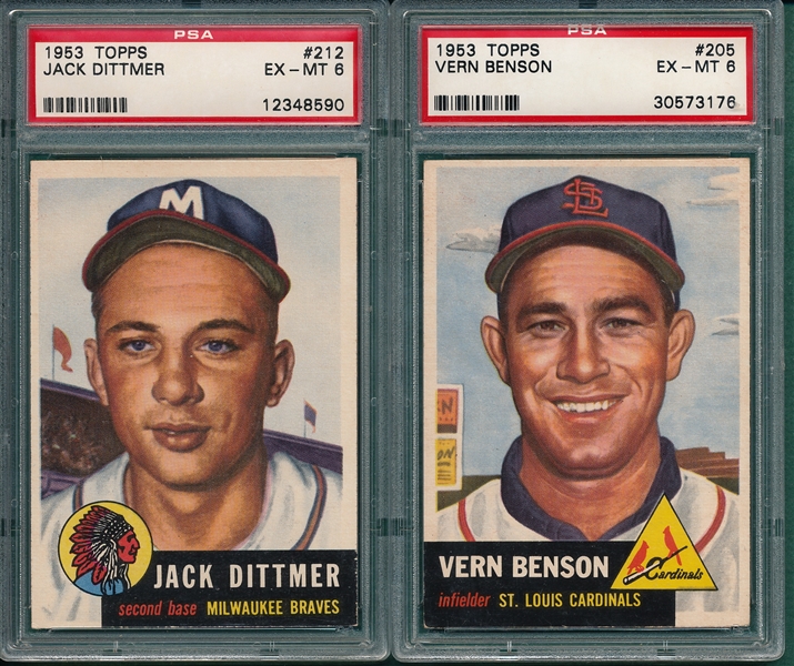 1953 Topps #205 Benson & #212 Dittmer, Lot of (2), PSA 6