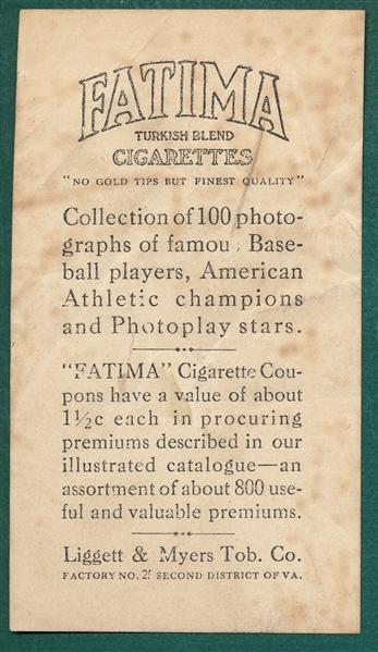1914 T222 Otis Strunk Fatima Cigarettes 