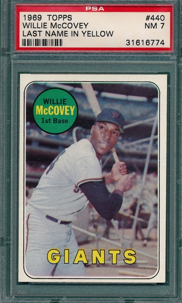 1969 Topps #440 McCovey, Yellow Name, PSA 7