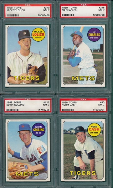 1969 Topps #080, 127, 245 & #270 Lolich, Lot of (4), PSA 7