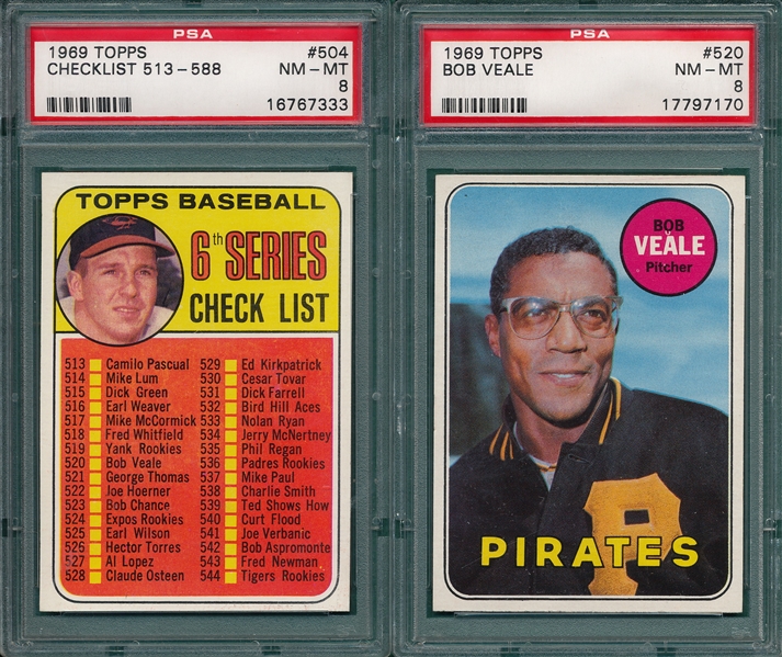 1969 Topps Lot of (6) W/ #504 6th Series Checklist, PSA 8 