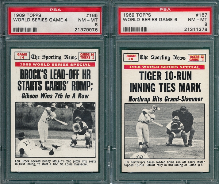 1969 Topps Lot of (6) W/ #165 WS Game 4, PSA 8 