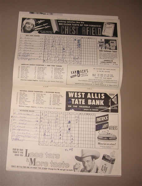 1958 World Series Program, Braves vs Yankees