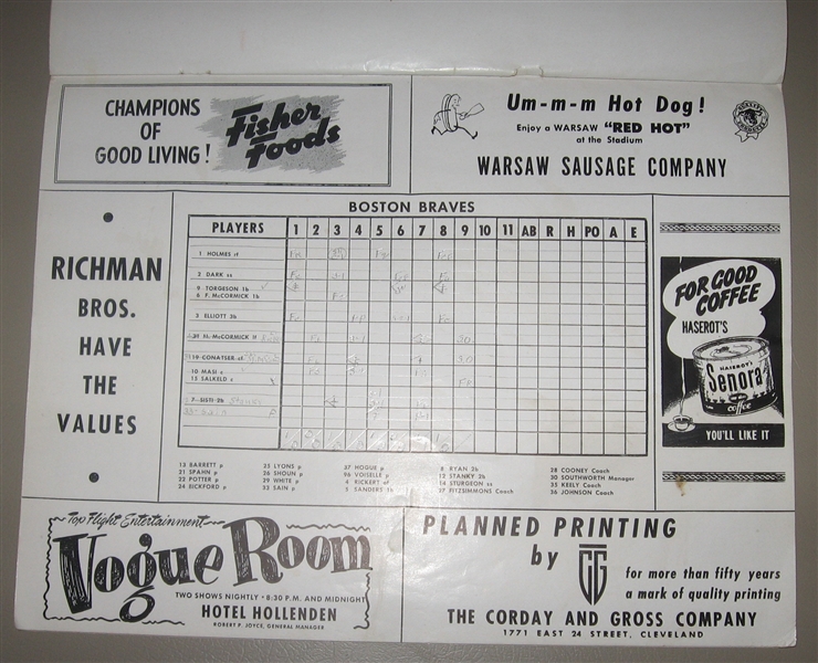 1948 World Series Program, Indians vs Braves