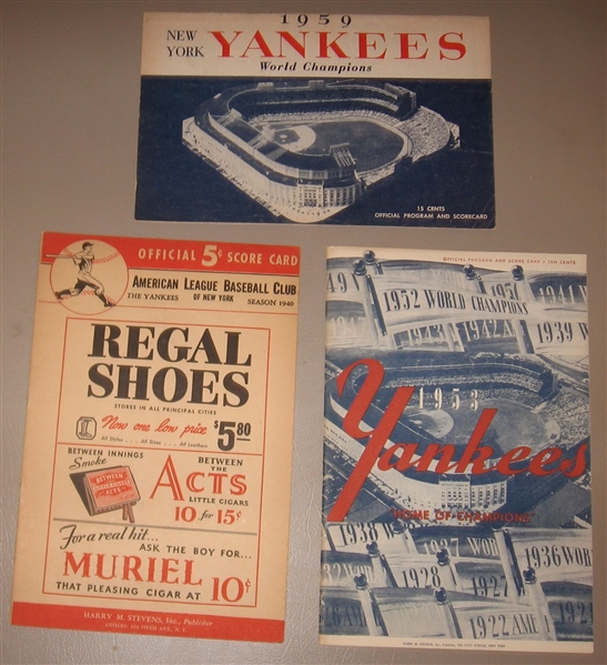 1940, 53 & 59 Yankees Score Cards, Lot of (3)