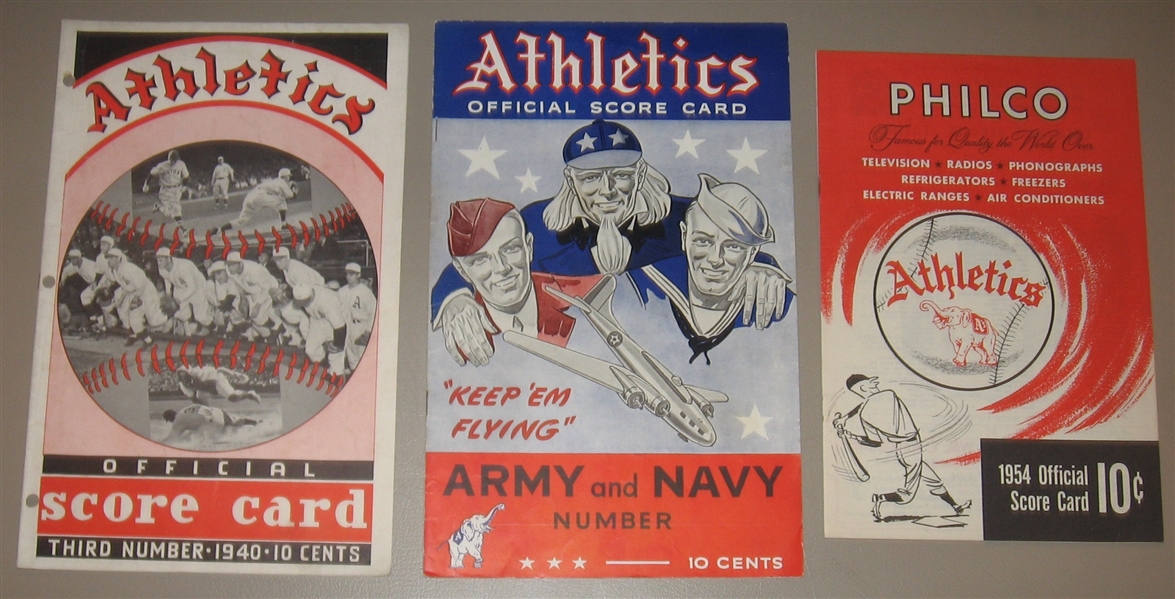 1940-54 Philadelphia Athletics, Lot of (3) Scorecards