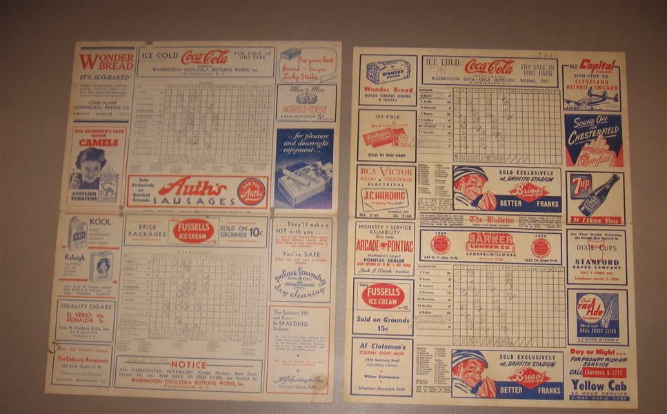 1936-58 Lot of (4) Scorecards W/ 1936 Senators