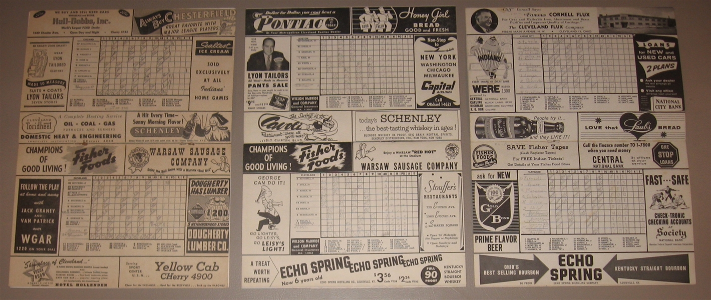 1947-59 Cleveland Indians Scorecards, Lot of (3)