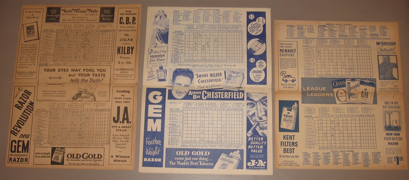 1931-59 Boston Red Sox Scorecards, Lot of (3)