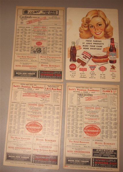 1946-52 St. Louis Cardinals Scorecards, Lot of (4)