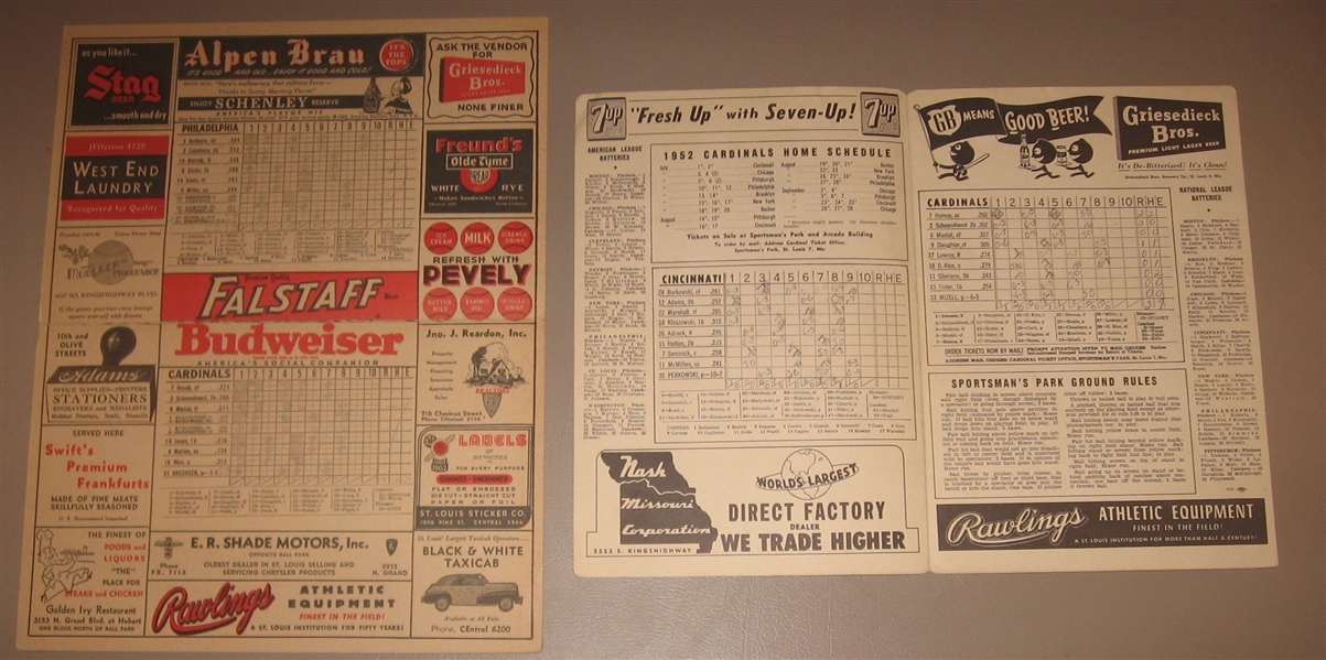 1946-52 St. Louis Cardinals Scorecards, Lot of (4)