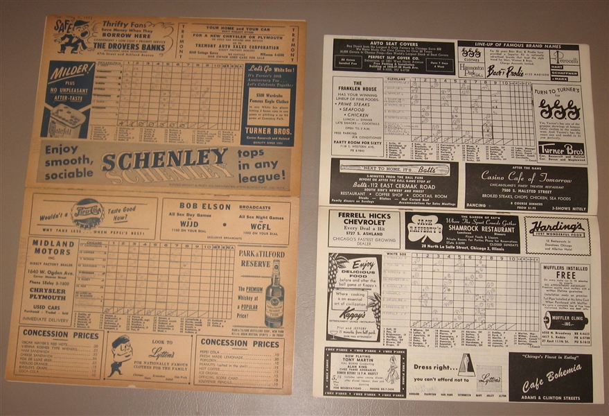 1950-57 Reds, Phillies & White Sox, Scorecards, Lot of (6)