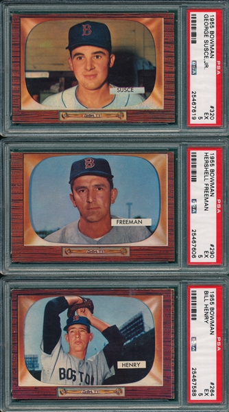 1955 Bowman #264, #290 & #320 Susce Lot of (3) Red Sox PSA 5 *Hi #*