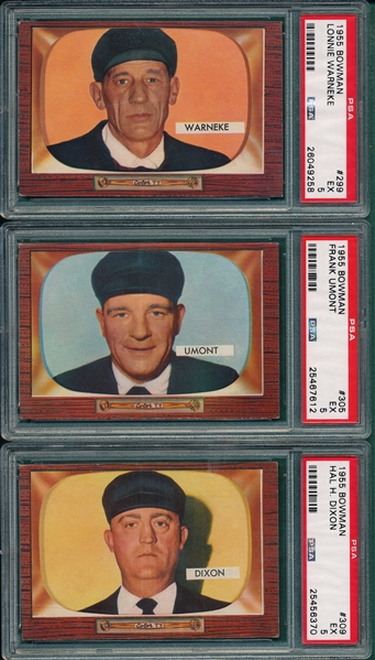 1955 Bowman #299 Warneke, #305 Umont & #309 Dixon, Lot of (3), Umpires, PSA 5 *Hi #*
