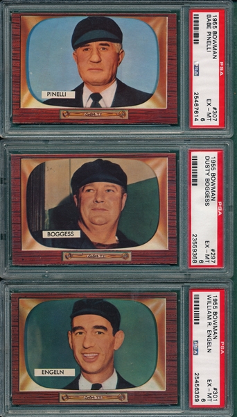 1955 Bowman #297 Boggess, #301 Engeln & #307 Pinelli, Lot of (3), Umpires, PSA 6 *Hi #*