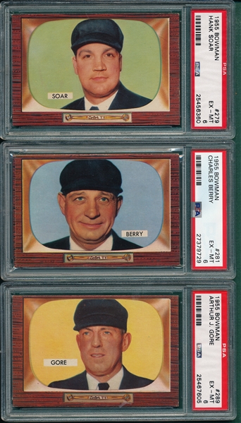 1955 Bowman #279 Soar, #281 Berry & #289 Gore, Lot of (3), Umpires, PSA 6 *Hi #*